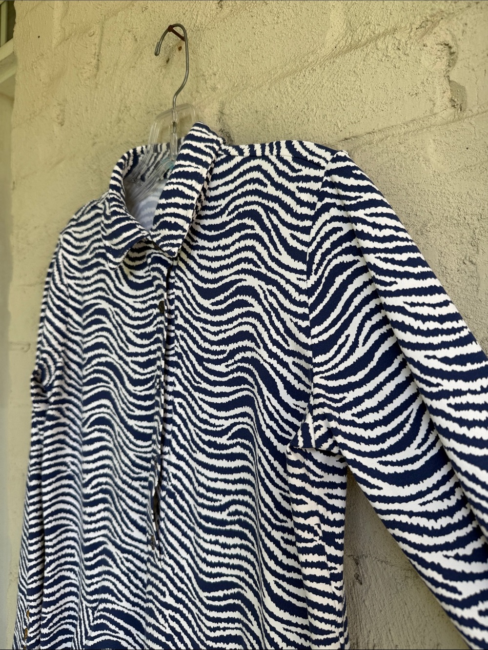J. McLaughlin Catalina Cloth Navy/White Wave Print Pullover Shirtdress Small - Picture 4 of 12